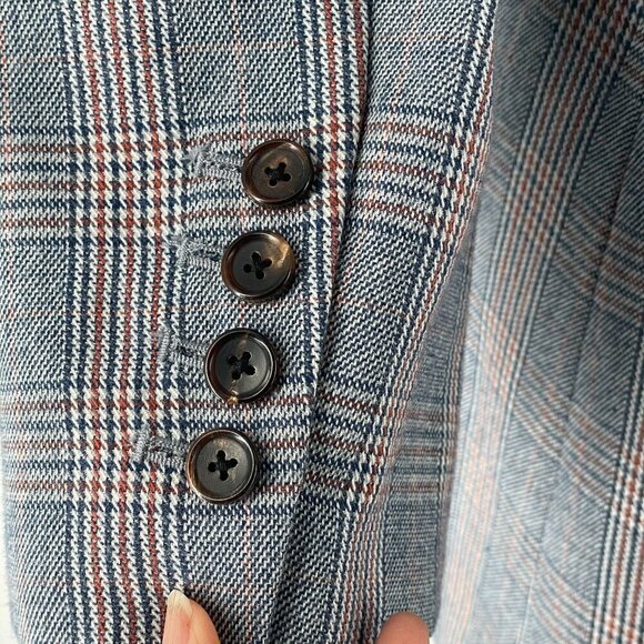NWT Equipment Jeanne Longline Blazer Blue Glen Plaid One Button Wool-Blend 8 - Picture 7 of 13